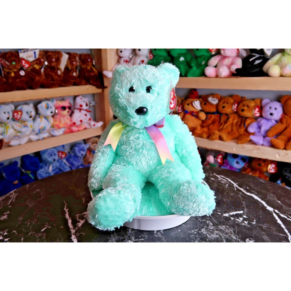TY Beanie Buddy - Sherbet the Bear (Aqua Version) | MWMT | Vintage | Rare
